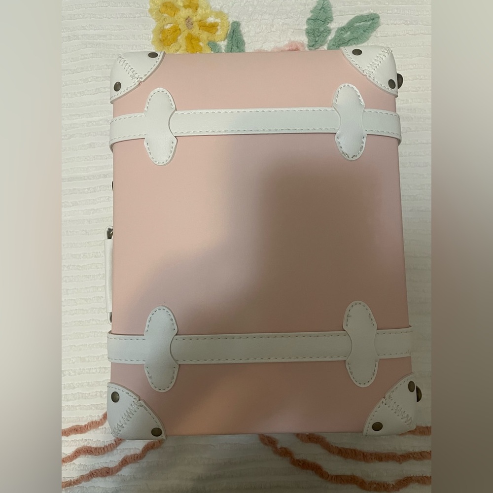 Pink and White Vintage-Style Petite Suitcase Shoulder Bag Makeup Bag 12”x 10” - Picture 12 of 14